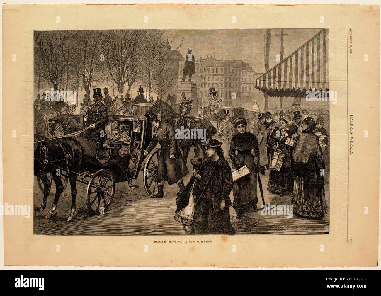 William Henry Shelton, American, 1840–1912, Christmas Shopping, From Harper's Weekly, vol. 26, 23 dic. 1882, Stampa Su Carta, 8 7/8 x 12 15/16 in. (22,6 x 32,8 cm Foto Stock