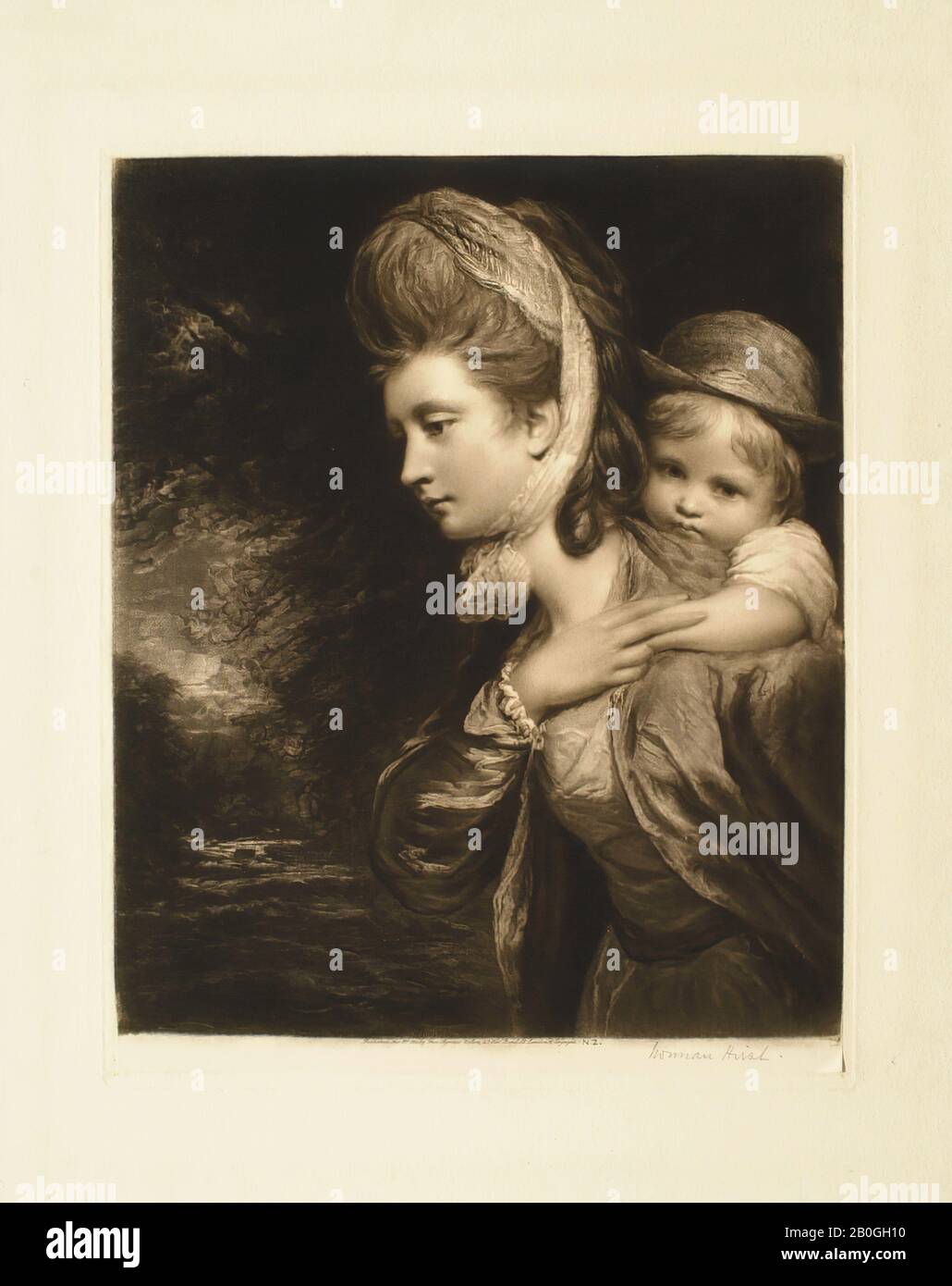Norman Hirst, inglese, 1862-dopo il 1920, Dopo Joshua Reynolds, (inglese, 1723-1792), Payne Galwey e Son, Pubblicato 2 novembre 1914, Mezzotint su carta, Nel Complesso: 14 1/2 x 11 9/16 in. (36,8 x 29,4 cm Foto Stock