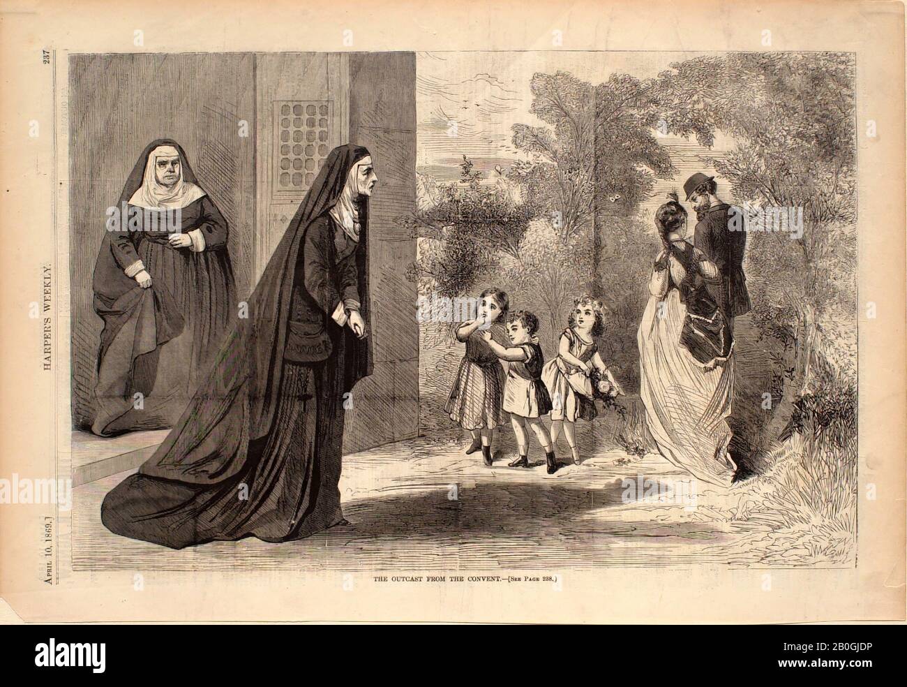 Sconosciuto, l'Outcast dal Convento, Da Harper's Weekly, 1869, legno incisione su carta, immagine: 9 1/16 x 13 3/4 in. (23 x 35 cm Foto Stock Sconosciuto, l'Outcast dal Convento, Da Harper's Weekly, 1869, legno incisione su carta, immagine: 9 1/16 x 13 3/4 in. (23 x 35 cm Foto Stock