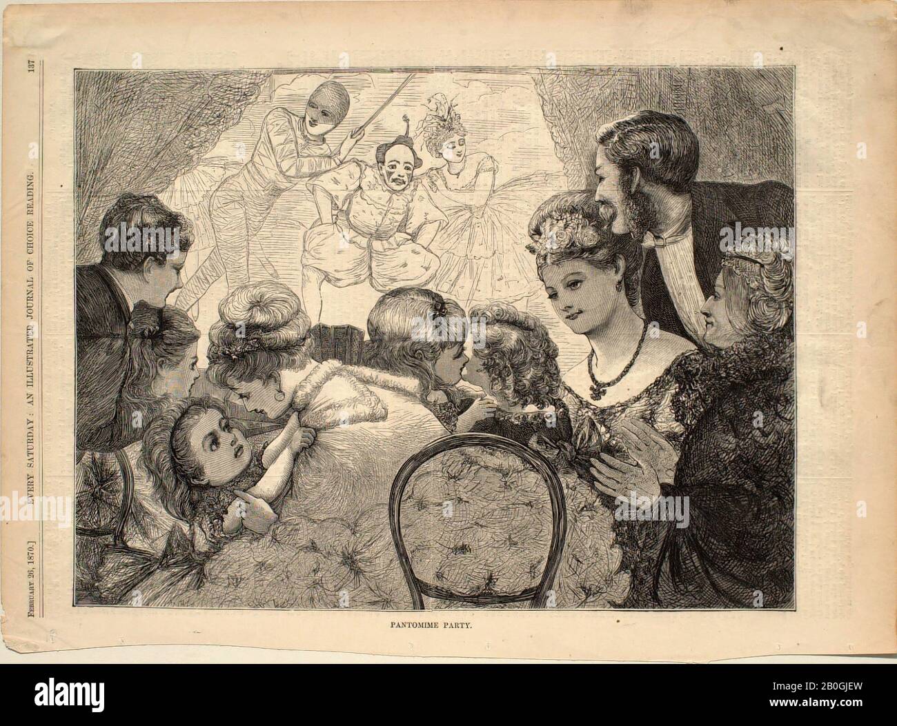 Sconosciuto, Pantomime Party, Da ogni Sabato, 1870, incisione su carta, immagine: 8 13/16 x 11 3/4 in. (22,4 x 29,9 cm Foto Stock