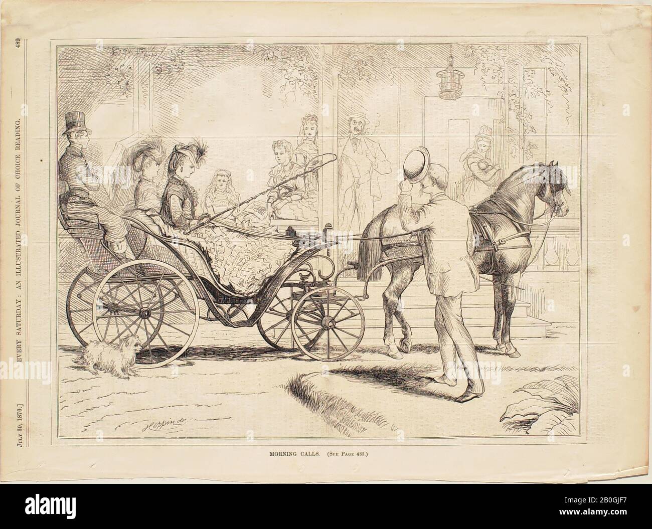 Augustus Hoppin, americano, 1828–1896, Chiamate Mattutine, Da ogni sabato 1870, incisione su carta, immagine: 9 1/8 x 12 1/16 in. (23,2 x 30,6 cm Foto Stock