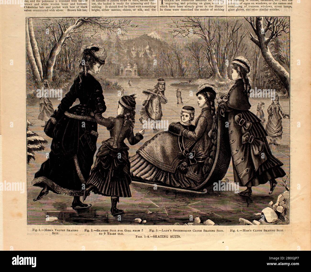 Sconosciuto, Skating Suits, 1876, incisione su carta, immagine: 7 5/16 x 9 1/4 in. (18,5 x 23,5 cm Foto Stock