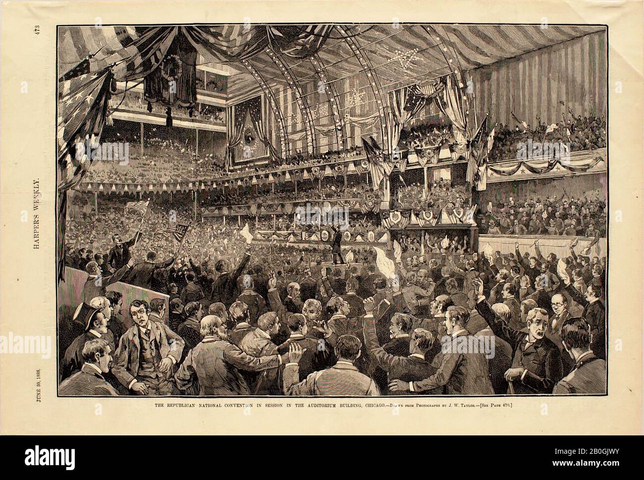 John Wilson Taylor, americano, morto 1918, il congresso nazionale repubblicano nella sessione nell'edificio dell'Auditorium, Chicago, 1888, incisione del legno sulla carta, immagine: 9 5/16 x 13 3/4 in. (23,6 x 35 cm Foto Stock