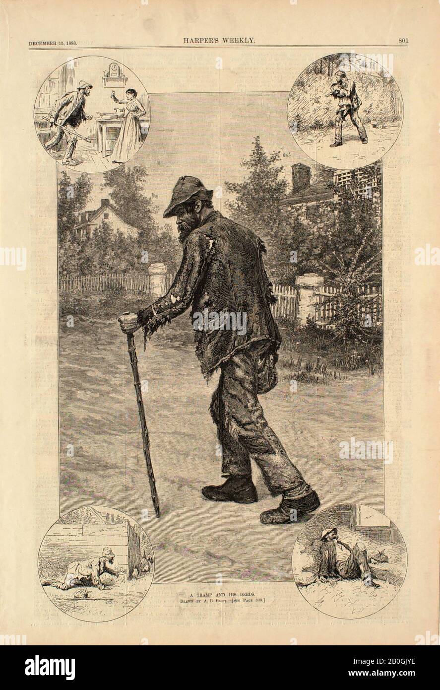 Arthur Burdett Frost i, American, 1851–1928, un Tramp e Le Sue Opere, 1883, legno incisione su carta, immagine: 14 x 9 1/8 in. (35,5 x 23,2 cm Foto Stock