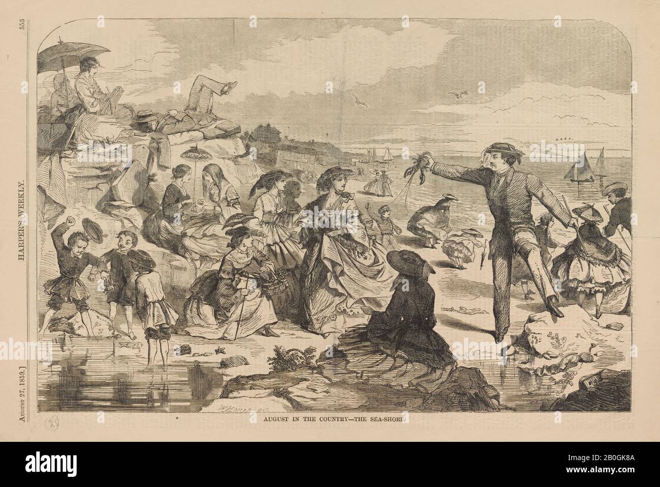Dopo Winslow Homer, americano, 1836–1910, agosto nel Paese: La Sea-Shore, Da Harper's Weekly, vol. 3, 27 ago. 1859, incisione su carta da giornale, immagine: 9 1/8 x 13 13/16 in. (23,2 x 35,1 cm Foto Stock
