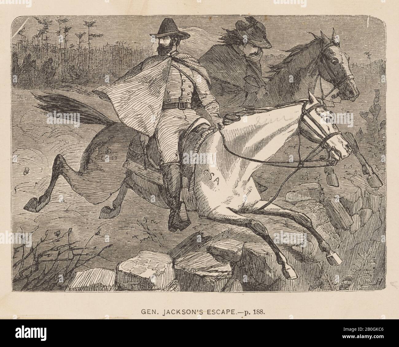 Dopo Winslow Homer, americano, 1836-1910, Gen. Jackson's Escape, Da Surry of Eagle's Nest, c. 1866, incisione in legno su carta di vove beige, immagine: 3 1/2 x 4 3/4 in. (8,9 x 12,1 cm Foto Stock