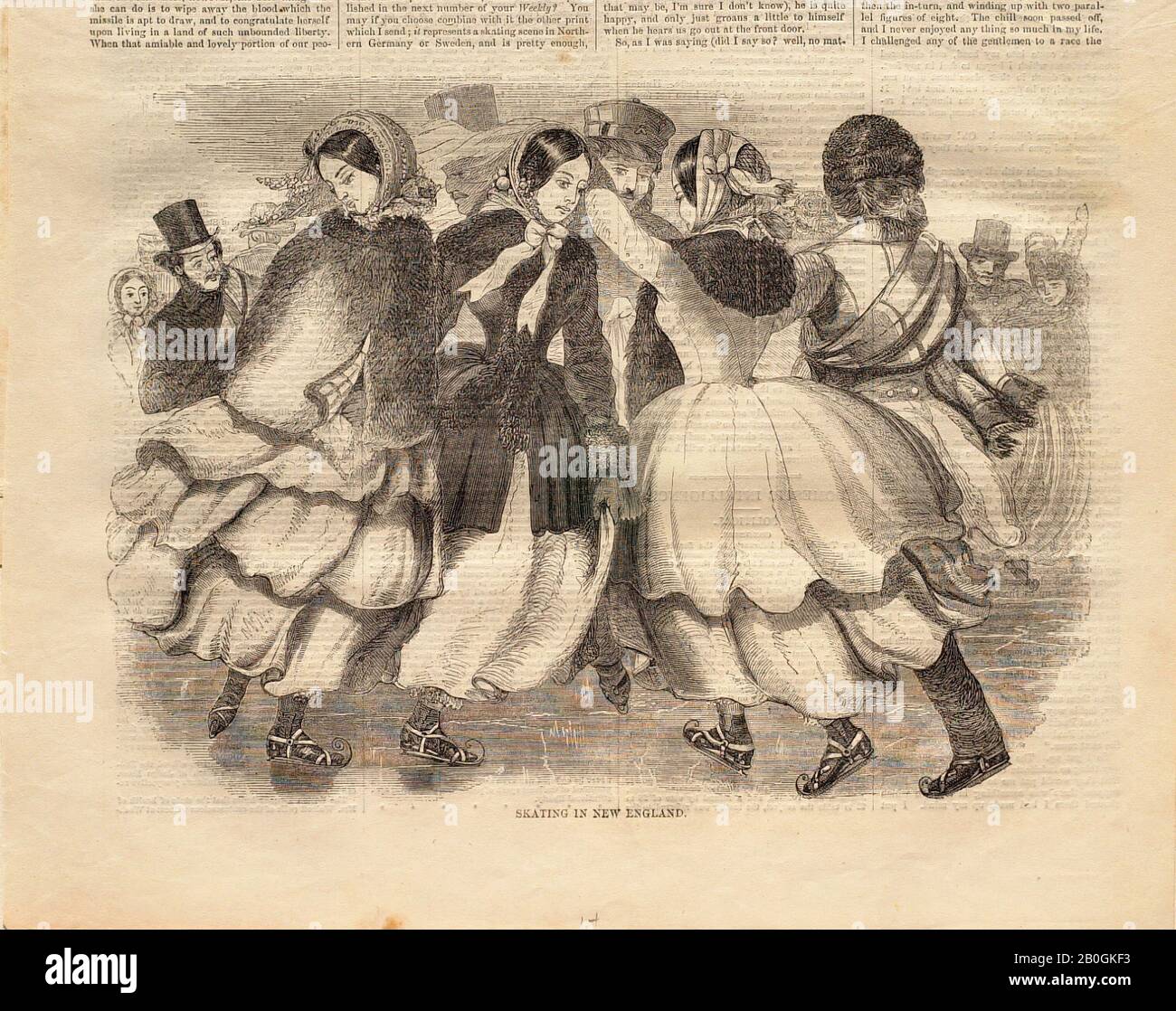 Sconosciuto, Pattinaggio nel New England, 1858, incisione su carta, immagine: 6 7/8 x 9 1/16 in. (17,5 x 23 cm Foto Stock