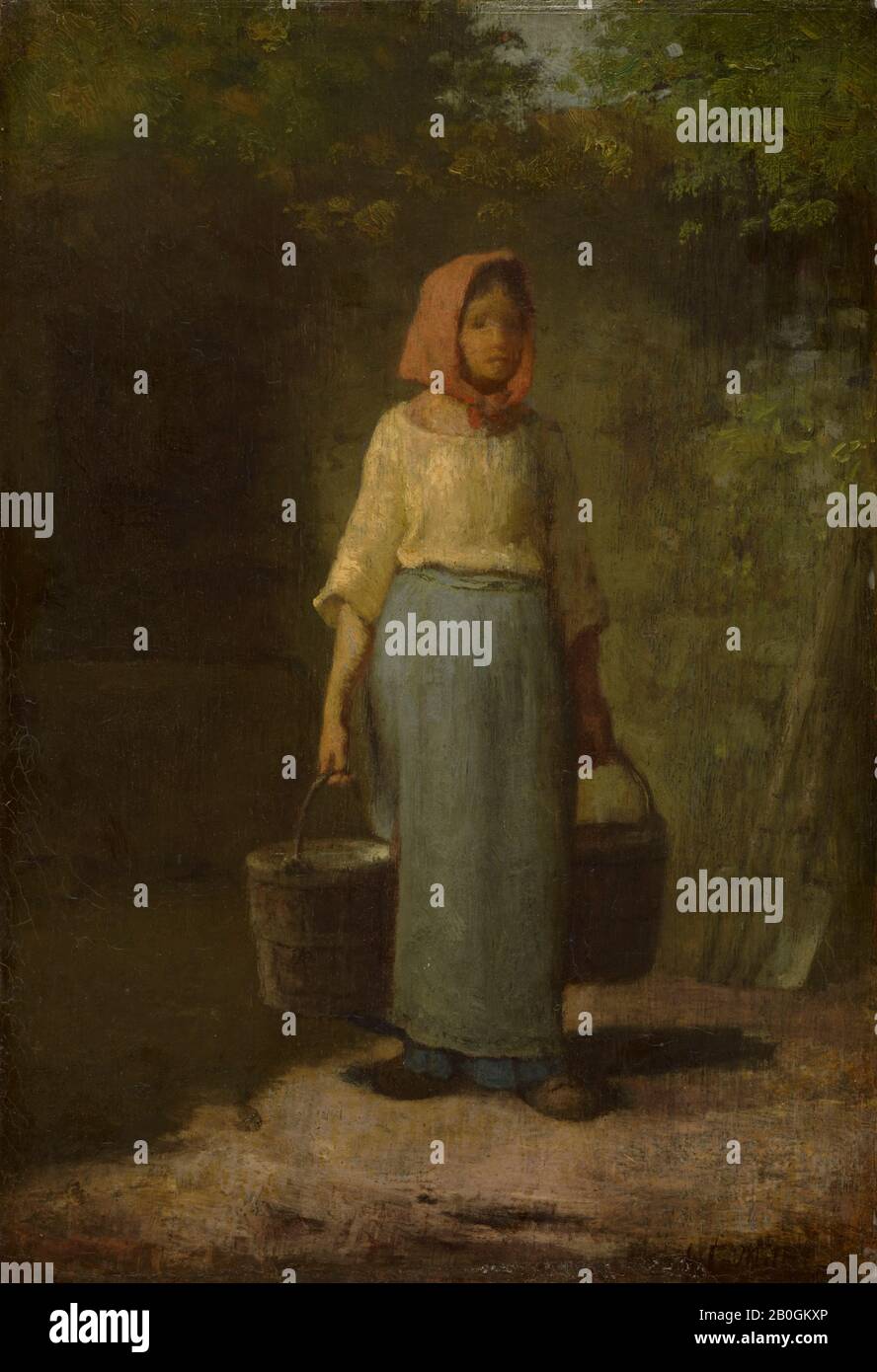 Jean-François Millet, francese, 1814–1875, ragazza contadina Di Ritorno Dal Pozzo, c.. 1860, olio sul pannello, 10 3/8 x 7 5/16 in. (26,4 x 18,5 cm Foto Stock