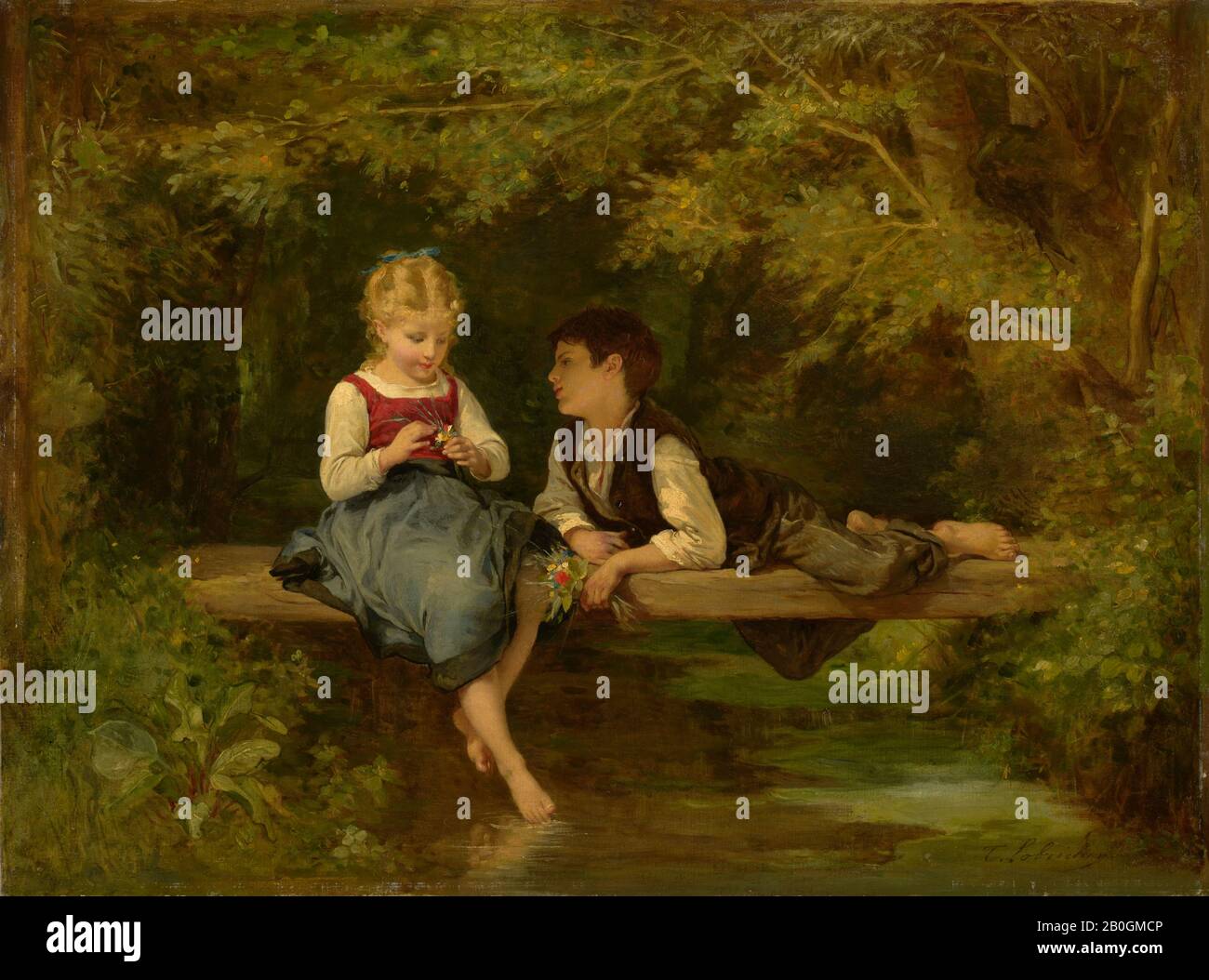 Timoléon Lobrichon, Francese, 1831–1914, Primo Amore, C. 1872, olio su tela, 23 1/2 x 31 3/4 in. (59,7 x 80,6 cm Foto Stock