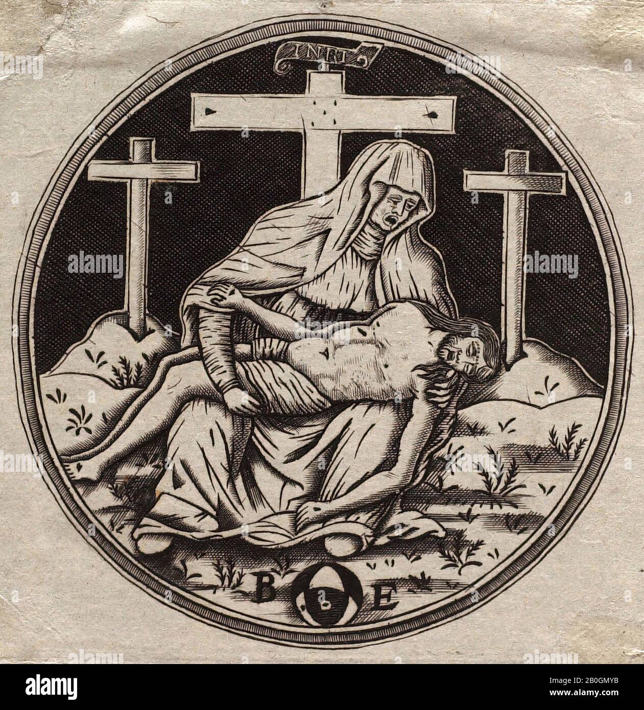 Sconosciuto, Pieta, 19th c., incisione, immagine: 2 7/16 x 2 3/8 in. (6,2 x 6 cm Foto Stock