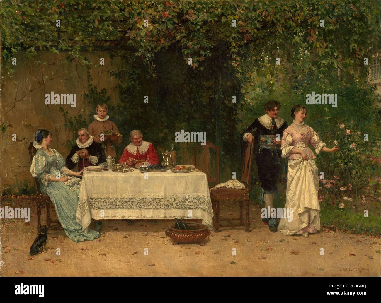 Adrien Moreau, francese, 1843–1906, La Proposta, 1878, olio su tela, 23 9/16 x 32 3/16 in. (59,9 x 81,8 cm Foto Stock