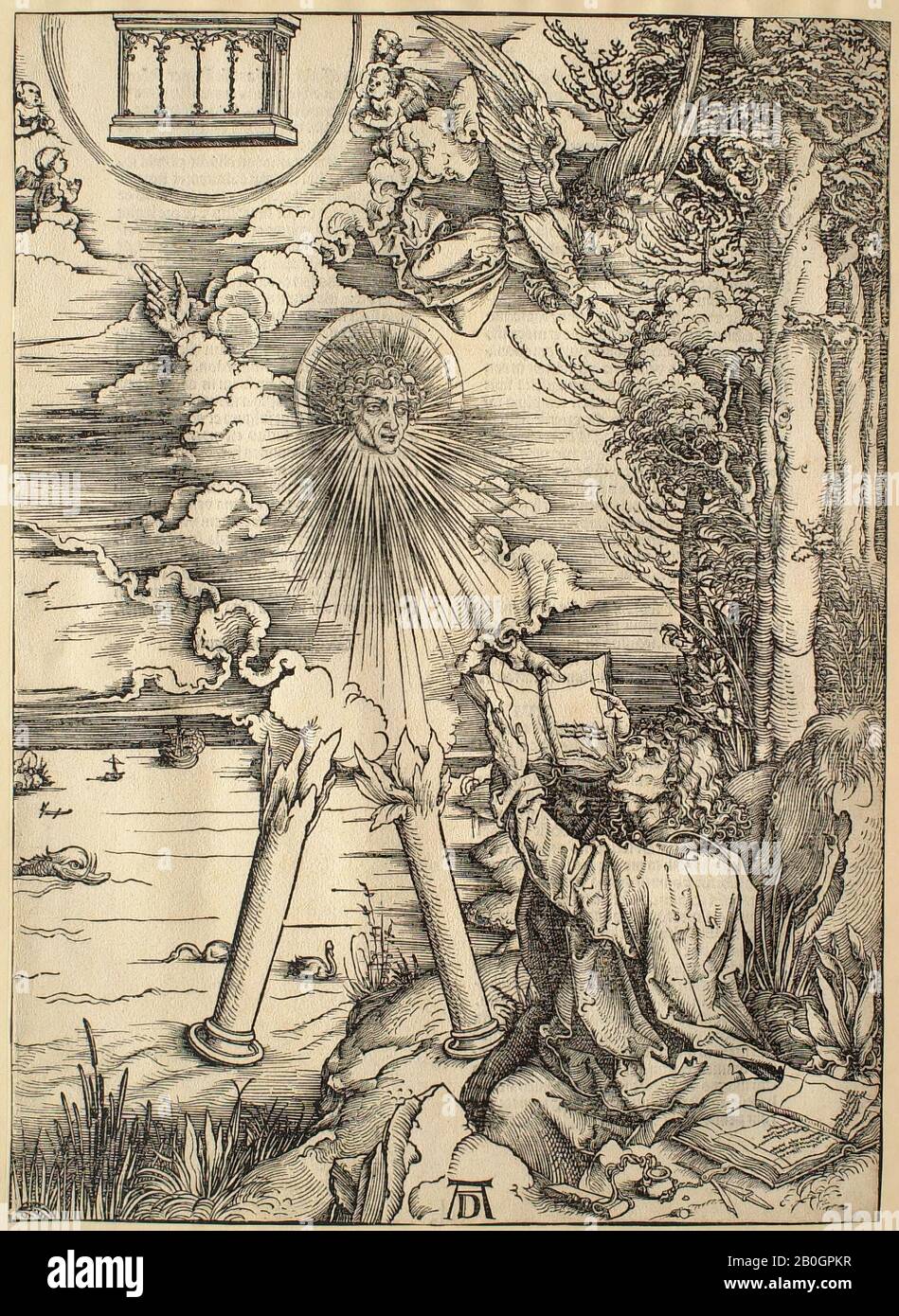 Albrecht Dürer, in tedesco, 1471–1528, l'Apocalisse: San Giovanni Divorando il Libro, 1498, Woodcut su carta, immagine: 15 3/16 x 11 in. (38,6 x 27,9 cm Foto Stock