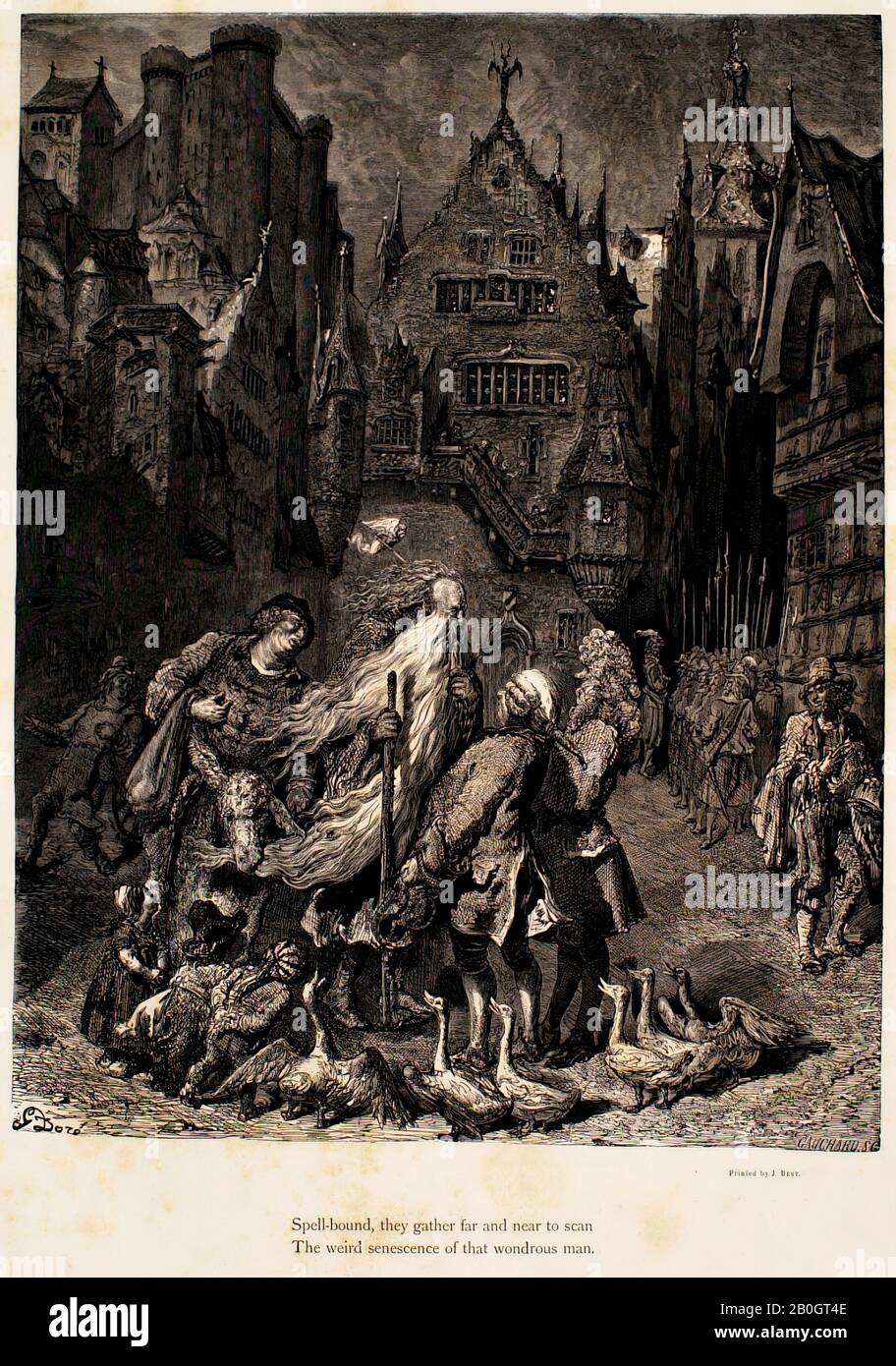 Gustave Doré, Francese, 1832–1883, la leggenda dell'ebreo Errante, 3: Incantato, si raccolgono..., 1856, incisione del legno su carta straccia, immagine: 16 1/8 x 12 1/4 in. (41 x 31,1 cm Foto Stock