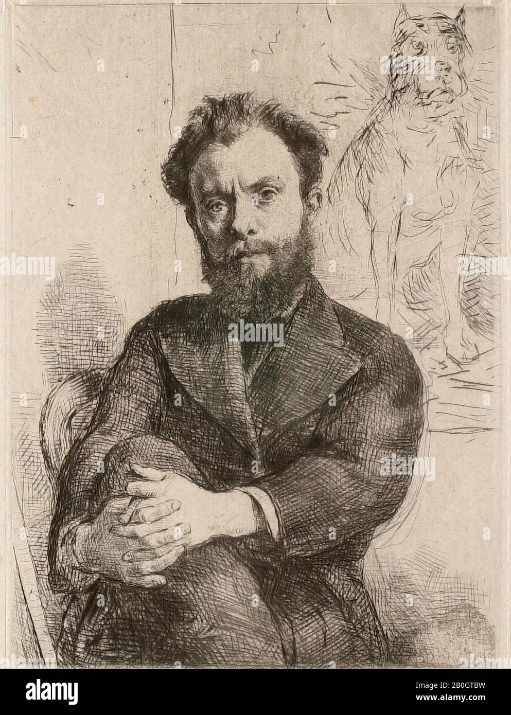 Marcellin Desboutin, francese, 1823–1902, Ritratto di Vicomte Ludovic Lepic (1839-1889), 1877, Attacco Chimico e punto di drypoint su chine, immagine: 7 1/2 x 5 1/2 in. (19,1 x 14 cm Foto Stock