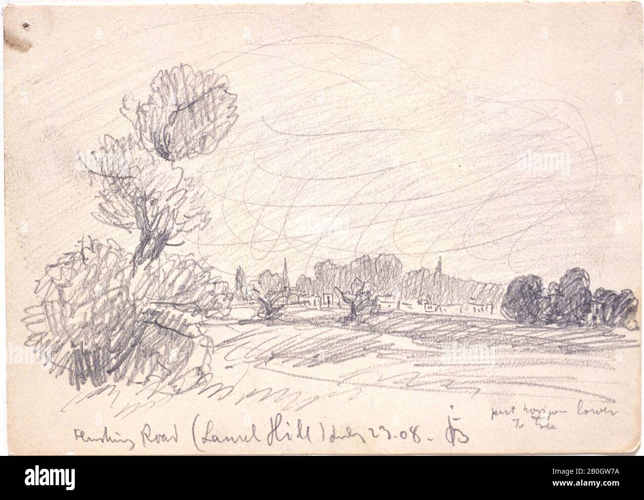 Oscar Bluemner, americano, 1867–1938, Flushing Road, Laurel Hill, 1877–1938, matita su carta straccia, Totale: 5 x 6 15/16 in. (12,7 x 17,6 cm Foto Stock