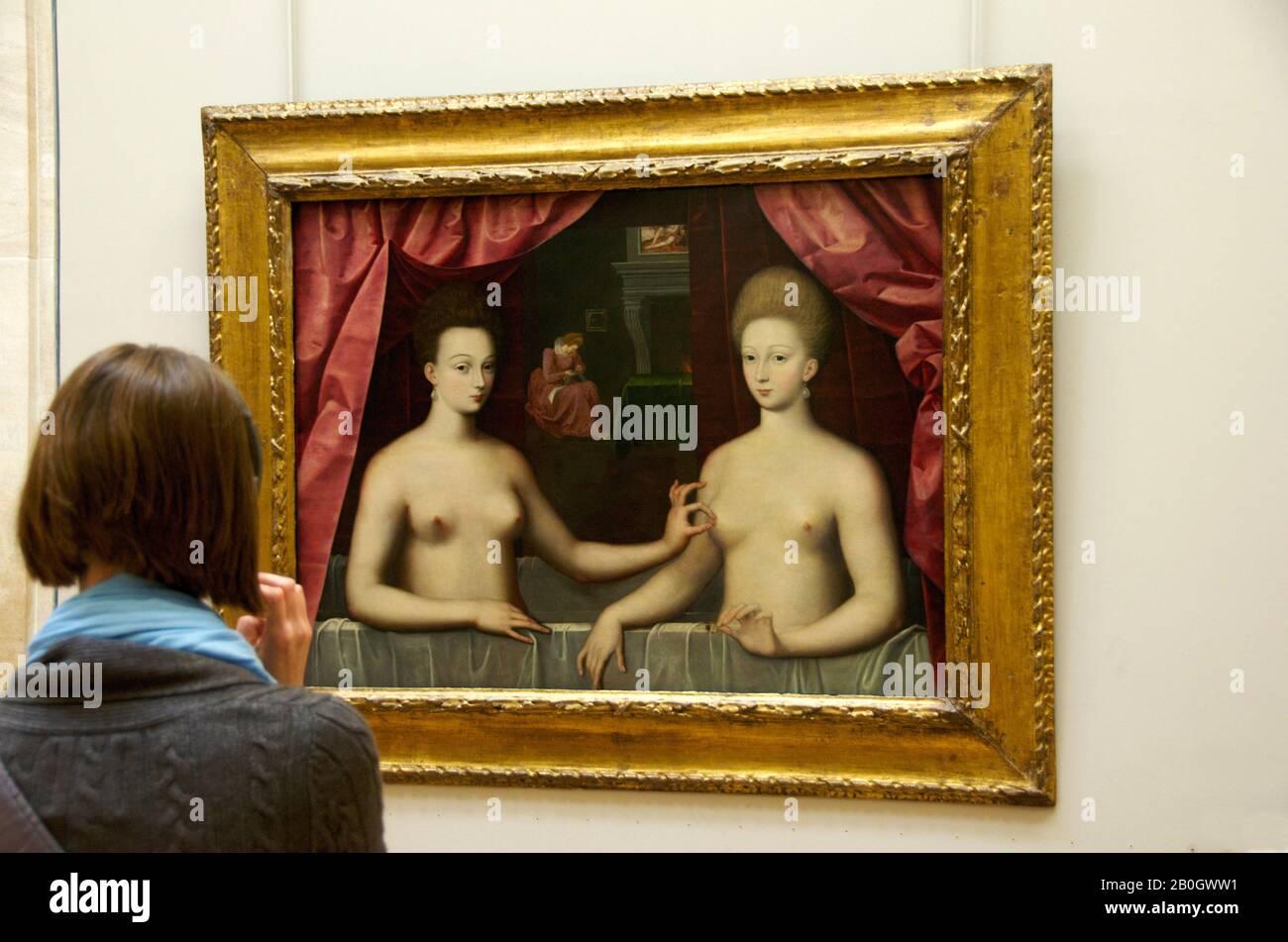 Ritratto di Gabrielle d'Estrees e una delle sue sorelle all'interno del Museo del Louvre, Parigi, Ile de France, Francia Foto Stock