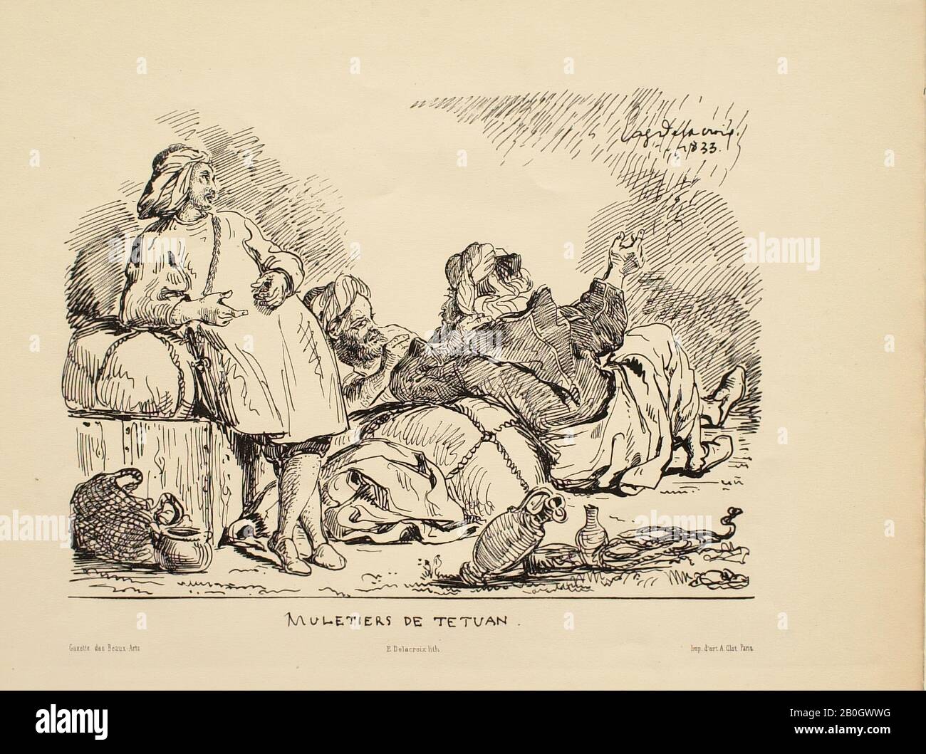 Eugène Delacroix, Francese, 1798–1863, Muletiers de Tetuan, 1833, Litograph su carta straccia, immagine: 7 11/16 x 10 5/16 in. (19,5 x 26,2 cm Foto Stock