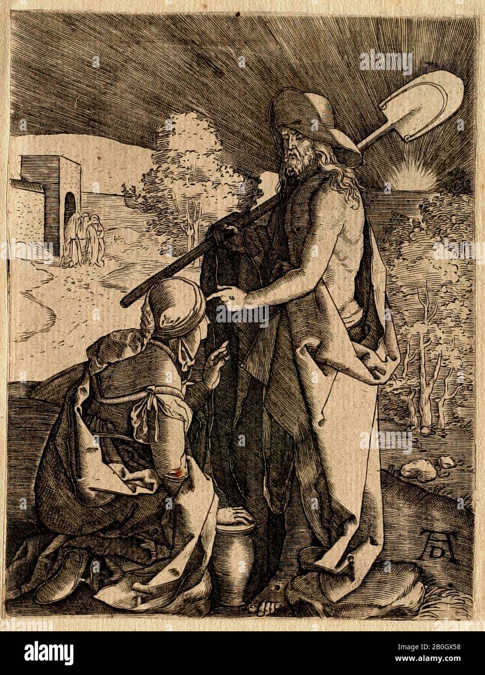 Sconosciuto, Dopo Albrecht Dürer, (tedesco, 1471–1528), la piccola Passione: Noli Me Tangere, fine 16th secolo, incisione su carta montata su carta posata, immagine: 4 15/16 x 3 13/16 in. (12,5 x 9,7 cm Foto Stock