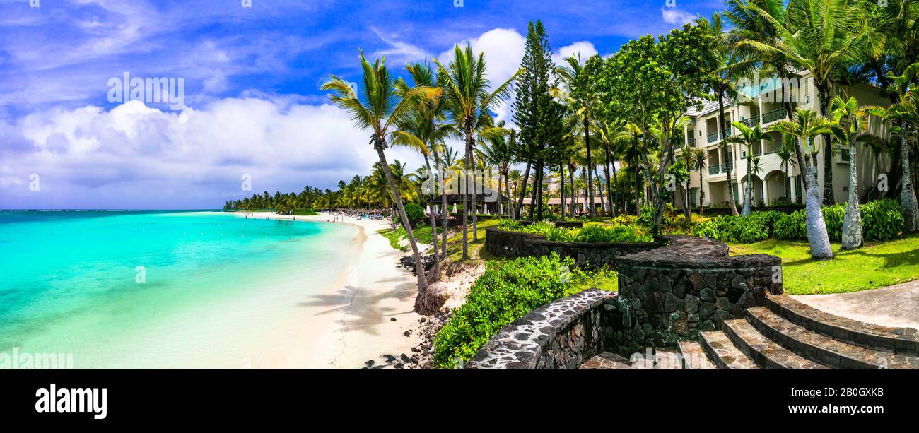 Perfetto scenario di spiaggia tropicale - isola di Mauritius, Belle Mare Foto Stock