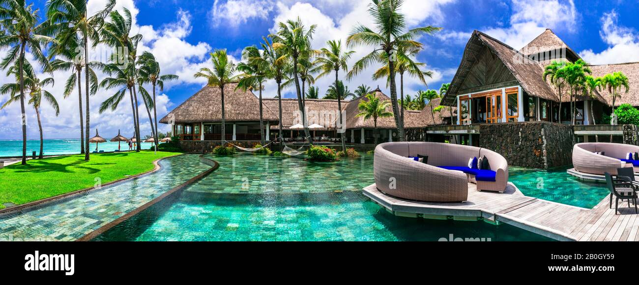 Vacanza di lusso - isola Mauritius. Splendide località balneari in paradiso tropicale Foto Stock