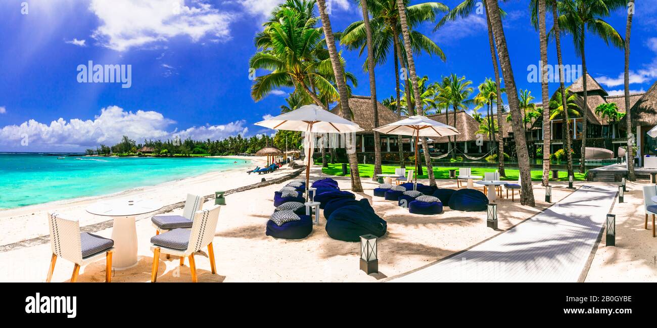 Vacanza di lusso - isola Mauritius. Splendide località balneari in paradiso tropicale Foto Stock
