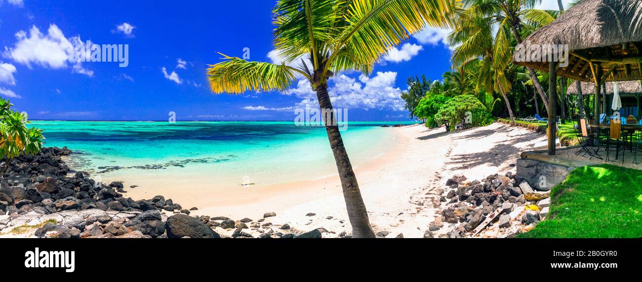 Paradiso tropicale in Le Morne beach,isola Mauritius. Foto Stock