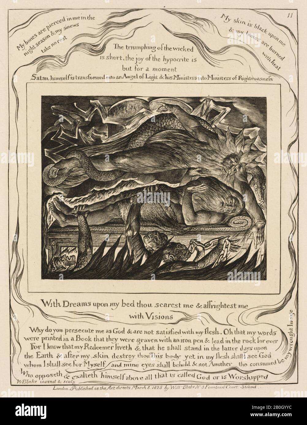 William Blake Inglese 1757 17 Job S Evil Dreams Dalle Illustrazioni Del Libro Di Giobbe 15 Incisione Su Colle Di Chine Su Carta Color Crema Wove Chine 8 3 8 X 6 9 16 In 21 2 X 16 7 Cm Foto Stock Alamy