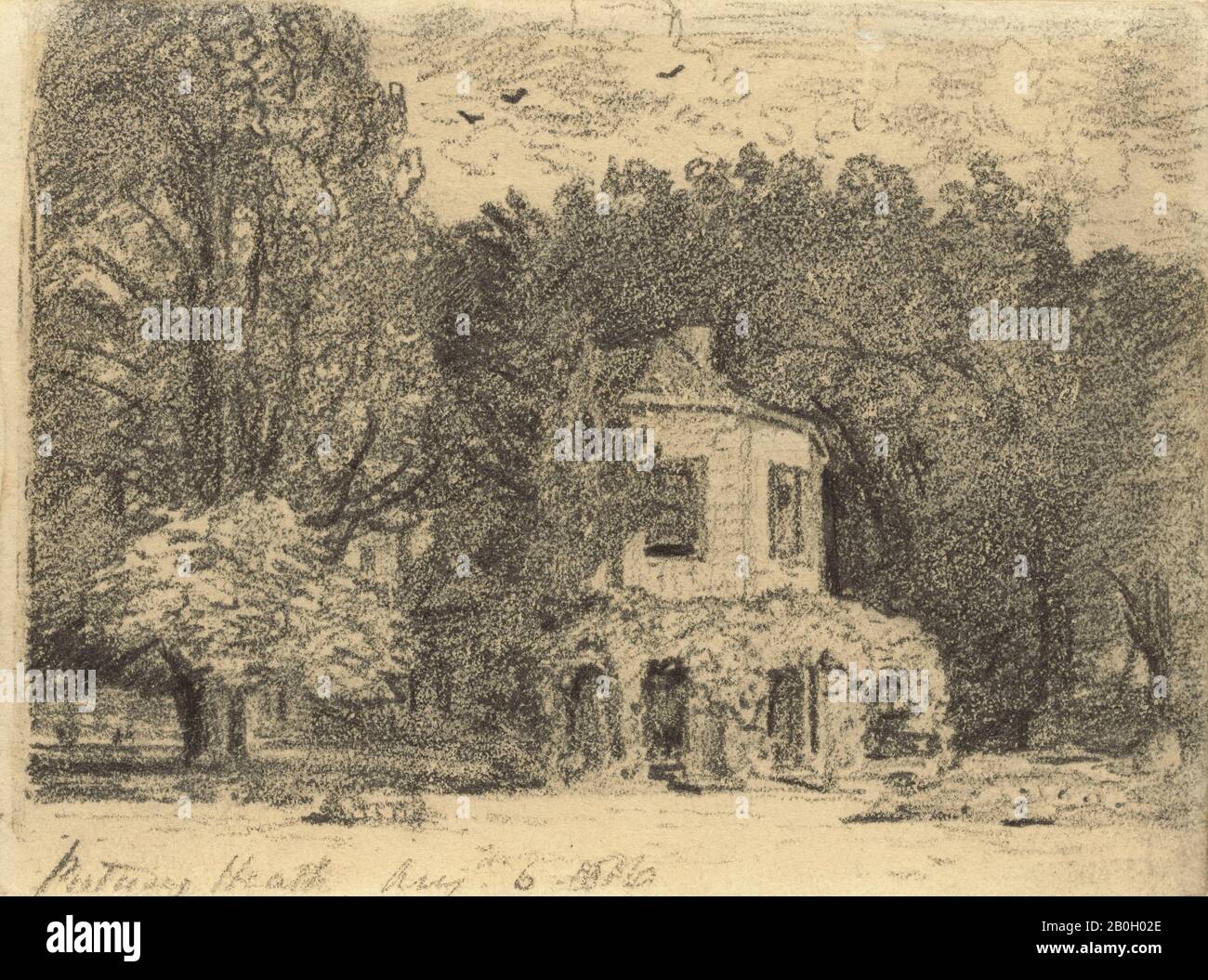 John Constable, inglese, 1776–1837, la Casa ottagonale, Putney Heath, 6 ago 1816, grafite su carta color crema, immagine: 3 1/2 x 4 5/8 in. (8,9 x 11,7 cm Foto Stock