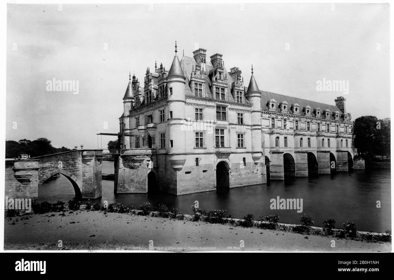 Sconosciuto, Château de Chenonceau-Western Façade, 1800–1899, Stampa Albumen, immagine: 10 11/16 x 16 3/4 in. (27,2 x 42,5 cm Foto Stock