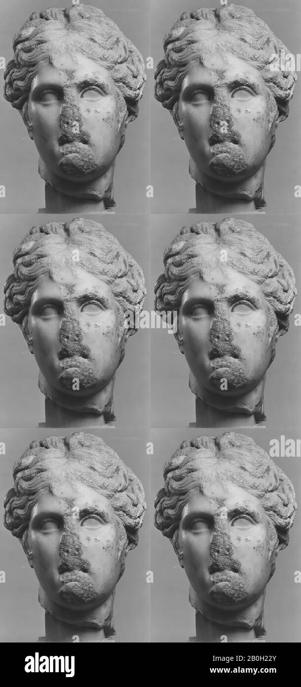 Testa di marmo di una dea, greca, ellenistica, Data 2nd secolo a.C., greca, marmo, Parian ?, H. 13 1/4 in. (33,7 cm), scultura in pietra Foto Stock