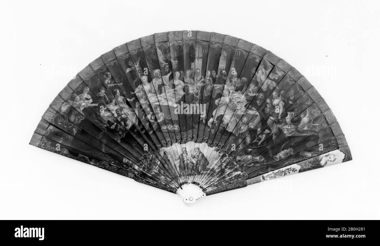 Fan, francese, inizio 18th secolo, francese, Avorio, 8 1/2 x 15 1/2 in. (21,6 x 39,4 cm), Ventilatori Foto Stock
