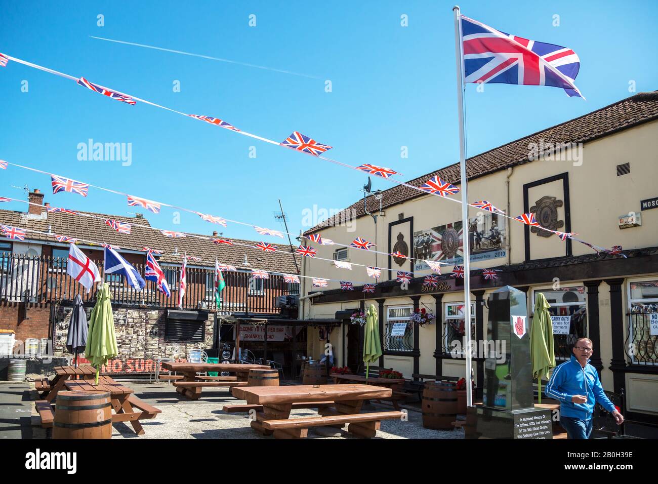 14.07.2019, Belfast, Irlanda del Nord, Gran Bretagna - Memorial alle unità Ulster dell'esercito britannico nella prima guerra mondiale, Shankill Road, parte protestante di Foto Stock