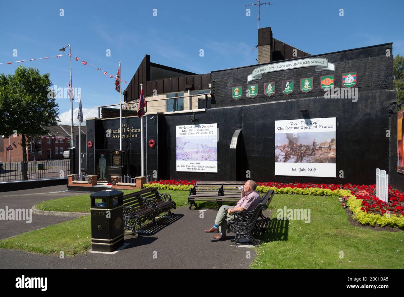 14.07.2019, Belfast, Irlanda del Nord, Gran Bretagna - Memorial alle unità Ulster dell'esercito britannico nella prima guerra mondiale, Shankill Road, parte protestante di Foto Stock