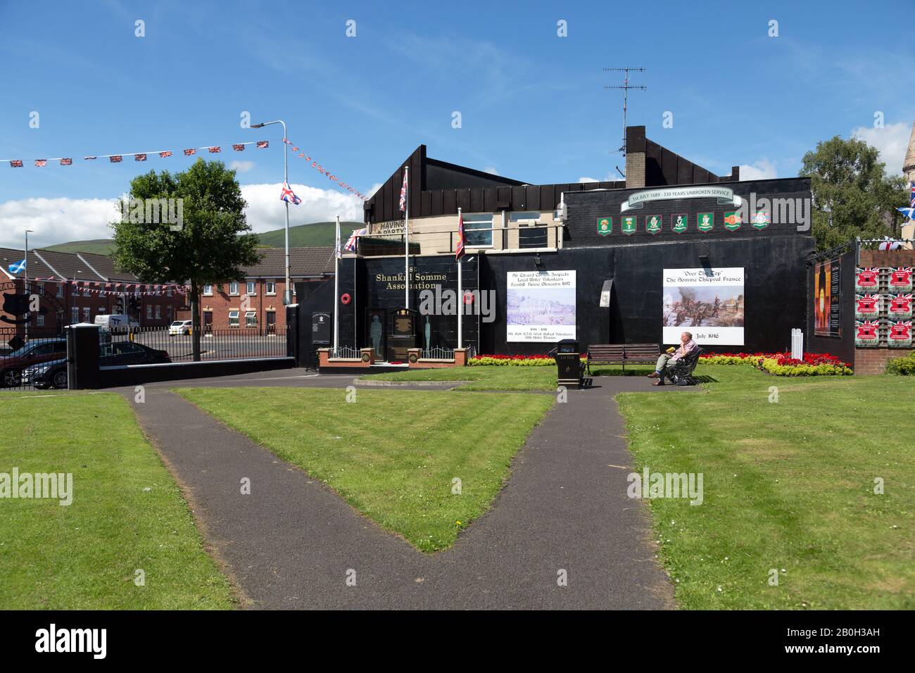 14.07.2019, Belfast, Irlanda del Nord, Gran Bretagna - Memorial alle unità Ulster dell'esercito britannico nella prima guerra mondiale, Shankill Road, parte protestante di Foto Stock