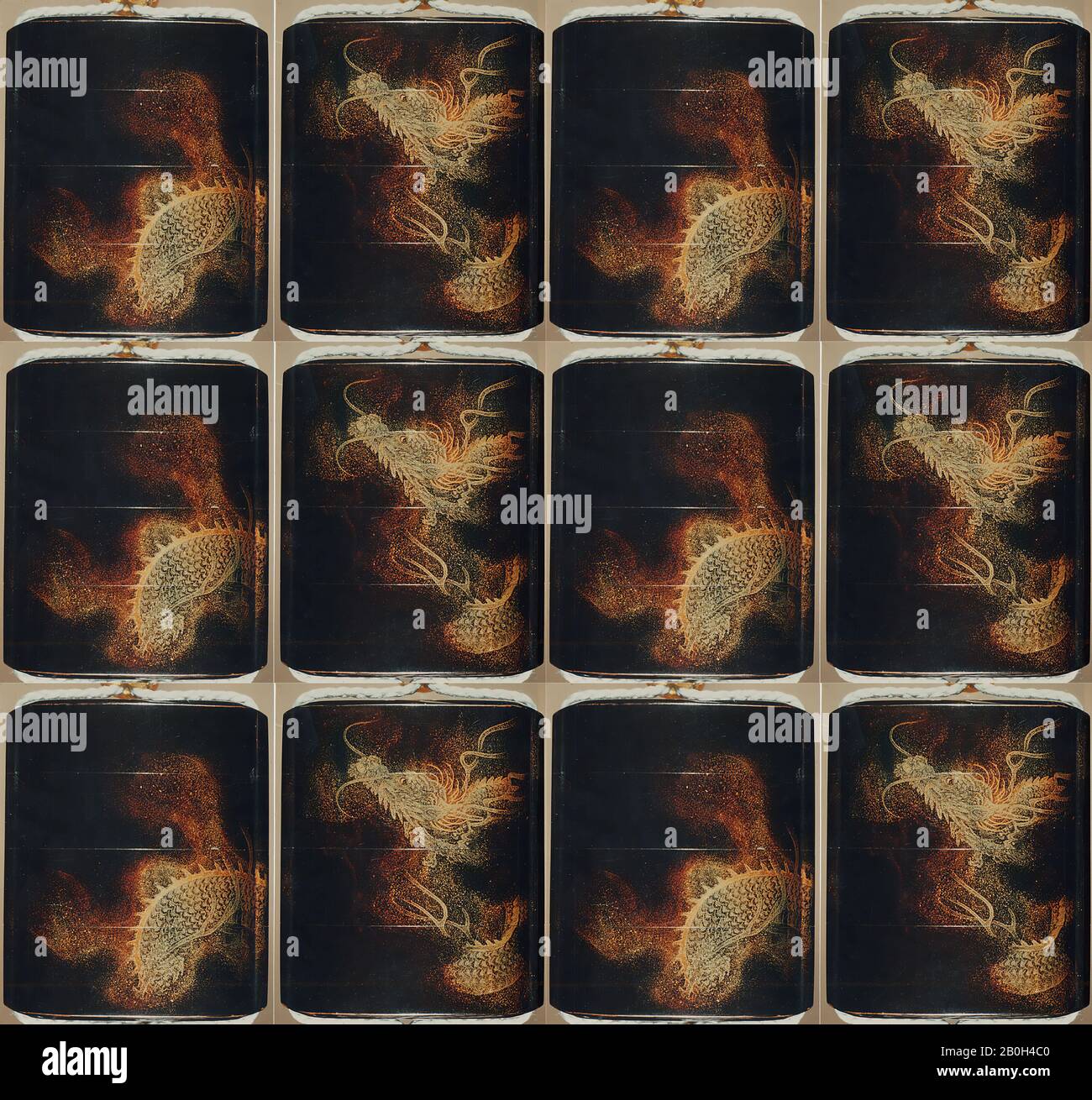 Case (Inrō) con Design of Dragons tra le nuvole, Giappone, periodo Edo (1615–1868), Data 18th–19th secolo, Giappone, Lacquer, roiro, nashiji, oro e argento togidashi; interno: Roiro e fundame, 3 x 2 1/2 x 1 in. (7,6 x 6,4 x 2,6 cm), Inrō Foto Stock