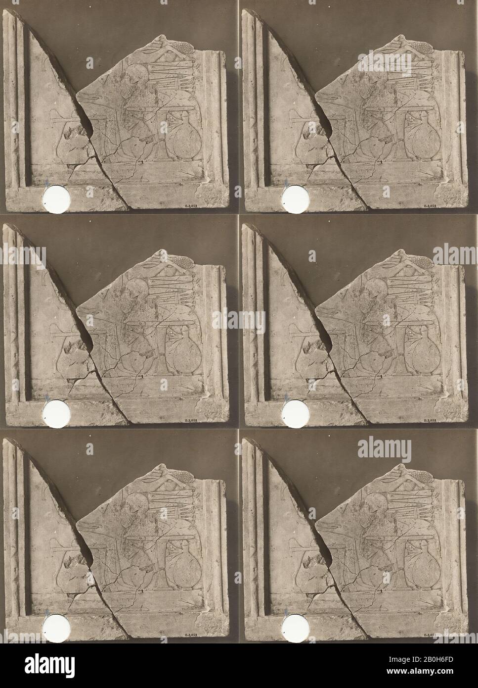 Frammenti di stela, Regno Medio, Dinastia 12, ca. 1981–1802 a.C., Dall'Egitto, regione Memphite, Lisht North, cimitero a sud della tomba di Senwosset (758), Pit 500, 1906–07, Calcare, vernice, H. 30,5 cm; W. 28,3 cm Foto Stock
