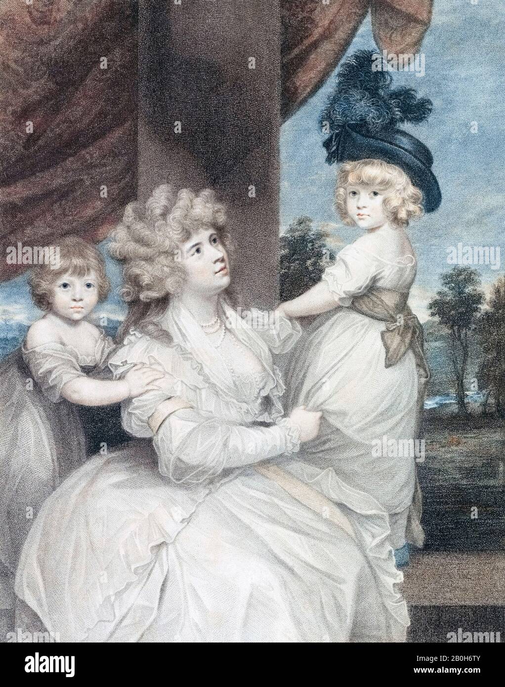 Jane Stanhope, contessa di Harrington, 1755 – 1824, con i suoi figli. Dopo un lavoro di Sir Joshua Reynolds. Foto Stock