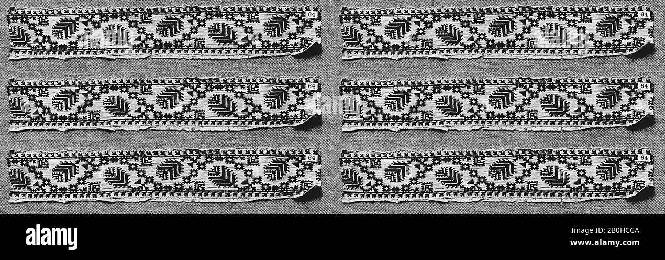 Fascia, Isole Greche, 18th secolo, Isole Greche, Seta su lino, L. 2 1/4 x W. 14 pollici (5,7 x 35,6 cm), tessile-Ricamato Foto Stock