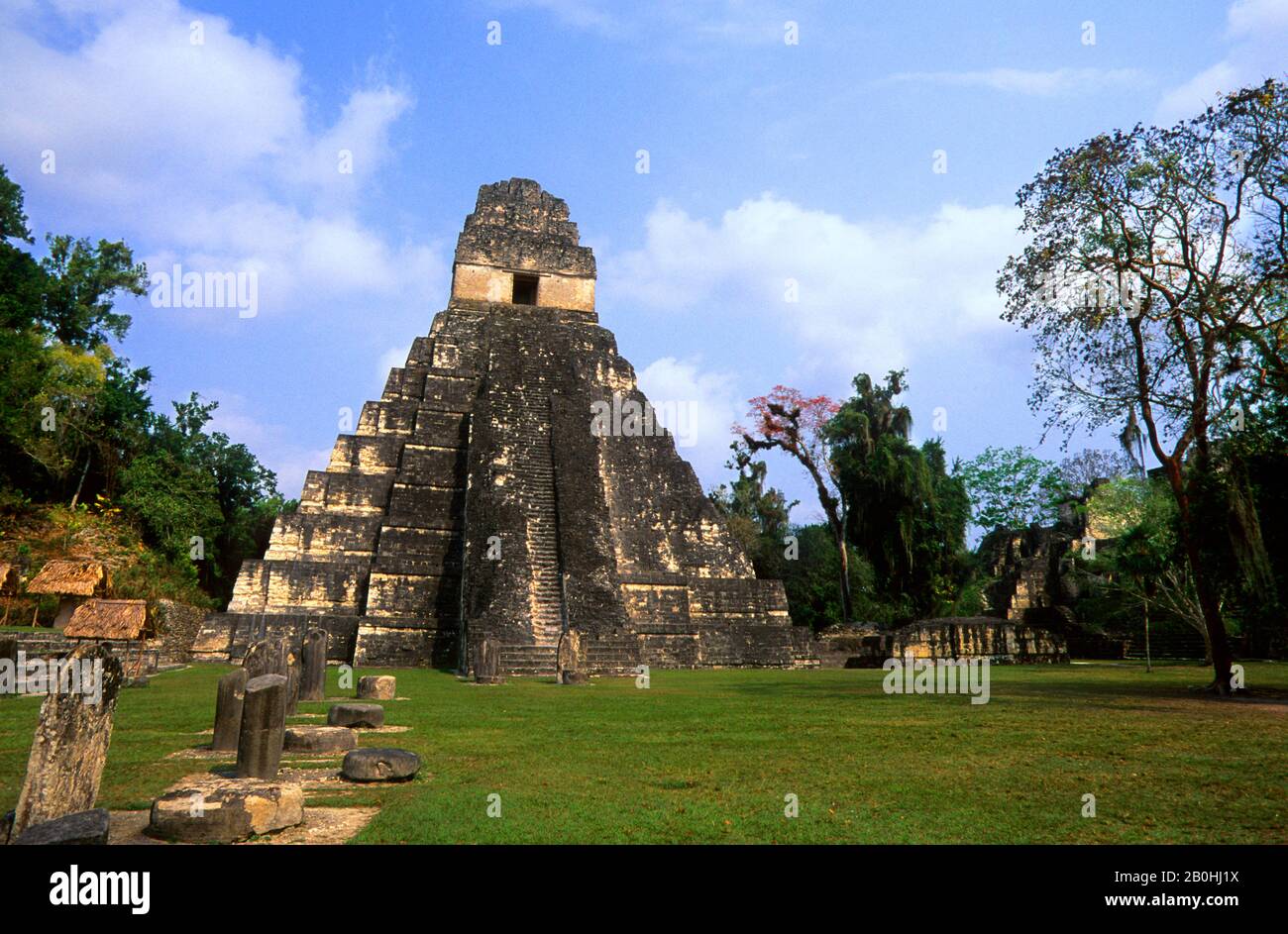 GUATEMALA, TIKAL, TEMPIO DELLA JAGUAR GIGANTE (TEMPIO I) Foto Stock