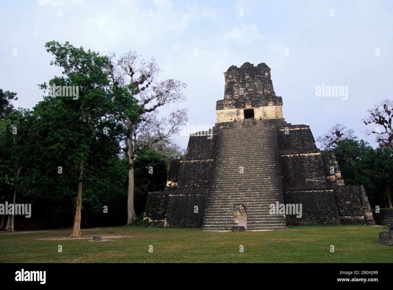 AMERICA DEL SUD, GUATEMALA, TIKAL, GREAT PLAZA, TEMPIO DELLE MASCHERE (TEMPIO II) Foto Stock