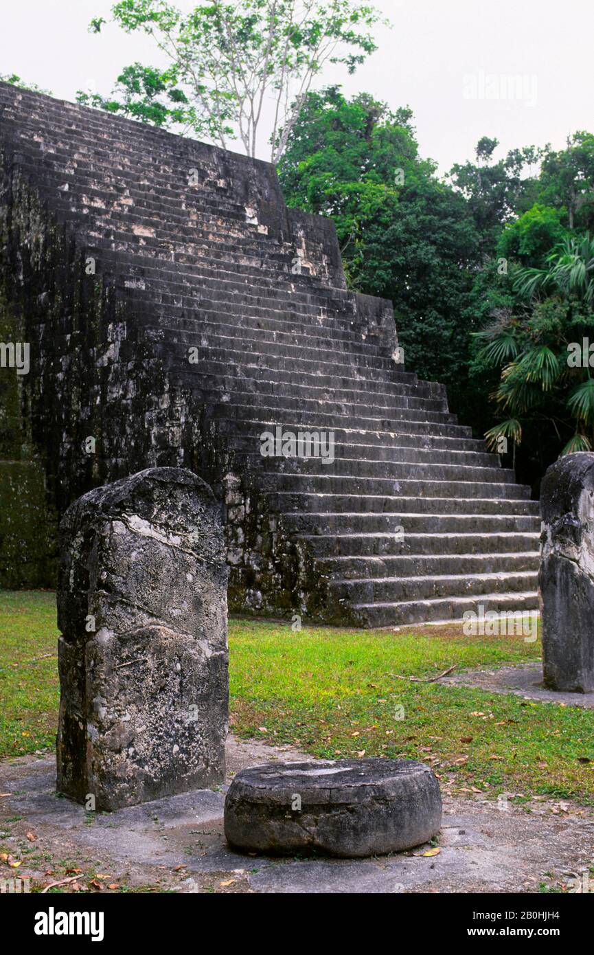 GUATEMALA, TIKAL, PIRAMIDE Q-COMPLESSO, COSTRUITO DAL SOVRANO CHITAM NEL 771 D.C. Foto Stock