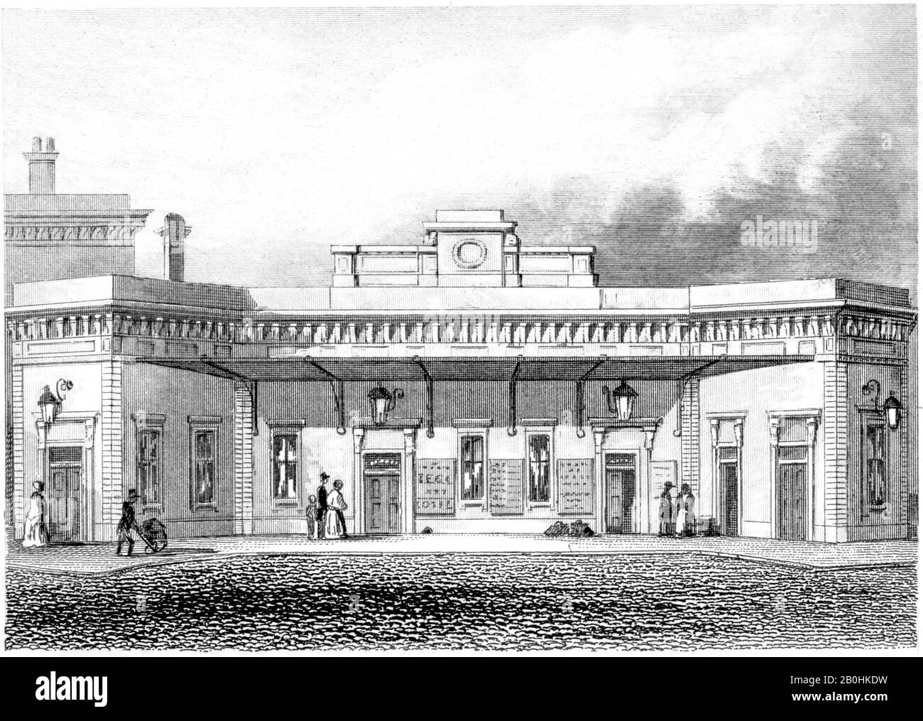 Un'incisione della stazione ferroviaria di Brighton London Bridge scannerizzata ad alta risoluzione da un libro stampato nel 1851. Creduto copyright libero. Foto Stock