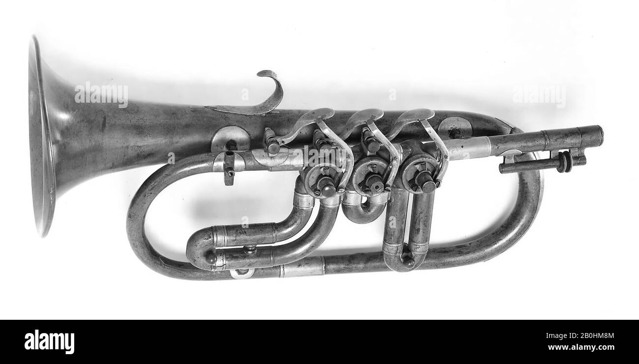 Henry G. Lehnert, Sopranino Saxhorn in e-flat, American, Henry G. Lehnert (tedesco, Freiberg 1838–1916 Philadelphia), 1867–80, Philadelphia, Pennsylvania, Stati Uniti, America, Ottone, nichel-argento, L. (w/o m'piece): 333 mm (13-1/8 in.); 116 mm (4-5/8 in.); Diam Vibroad Foto Stock