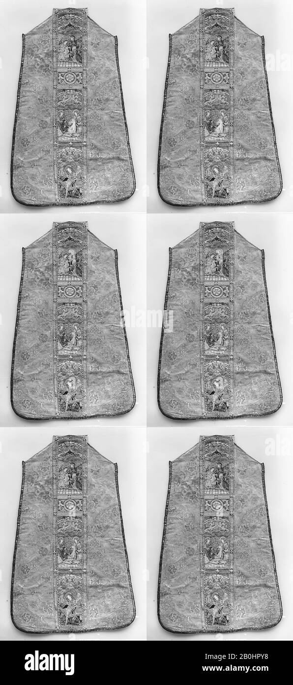 Casuble back, spagnolo, 16th secolo, spagnolo, seta, 50 x 31 1/2 in. (127 x 80 cm), tessile-Ricamato Foto Stock