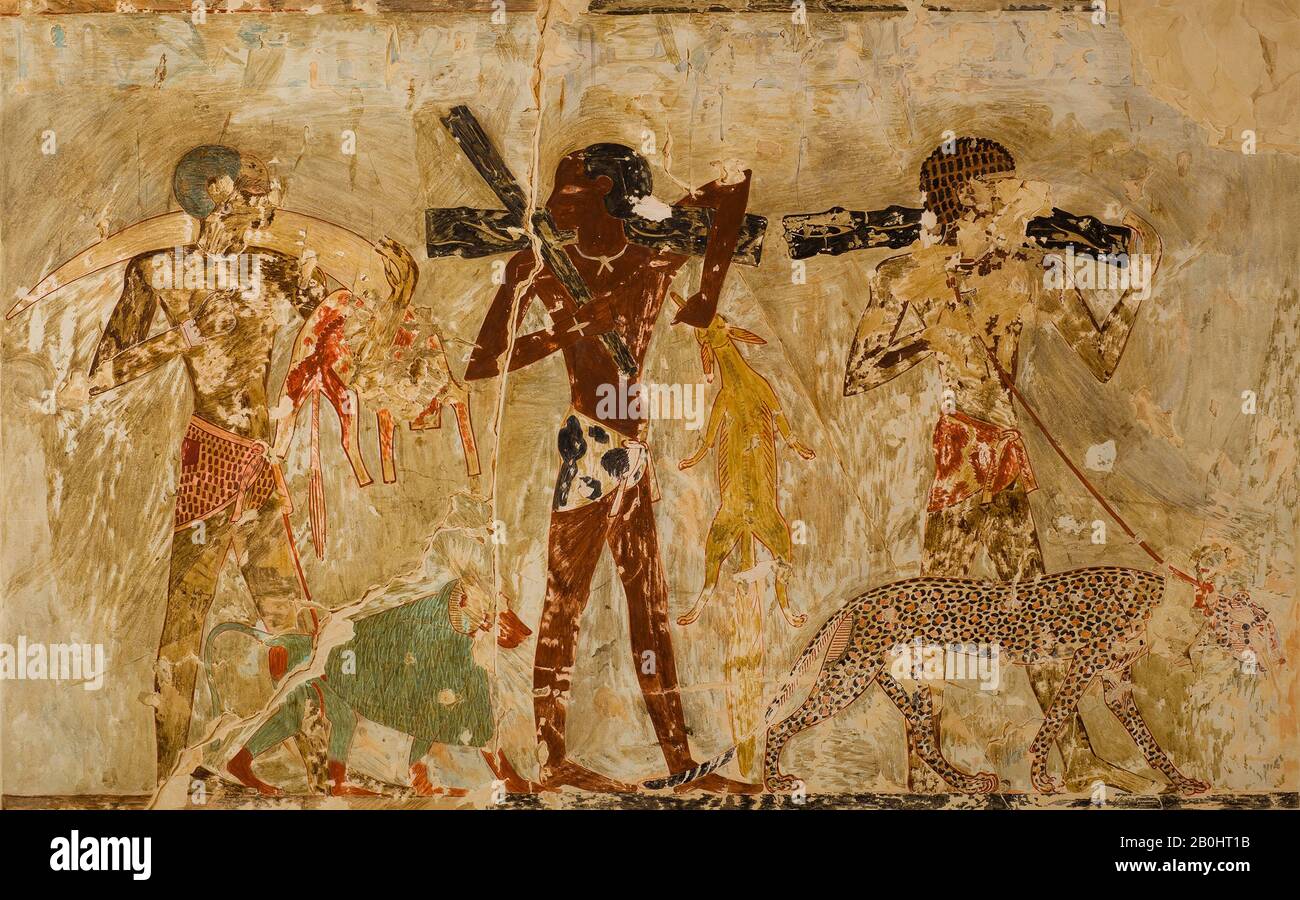 Nina de Garis Davies, dipinto in facsimile dalla tomba di Rekhmire, nuovo Regno, Nina de Garis Davies (1881–1965), dinastia 18, regno di Thutmose III–Amenhotep II, ca. 1479–1425 a.C., Originaria dell'Egitto, dell'Alto Egitto, Tebe, Sheikh Abd el-Qurna, Tomba di Rekhmire (TT 100), Tempera su carta, facsimile: H. 45,5 cm; W. 72 cm; Scala 1:1, Telaio: H. 48,7 cm; W. 75,3 cm (19 3/16 in.); 8 cm (5/8 Foto Stock