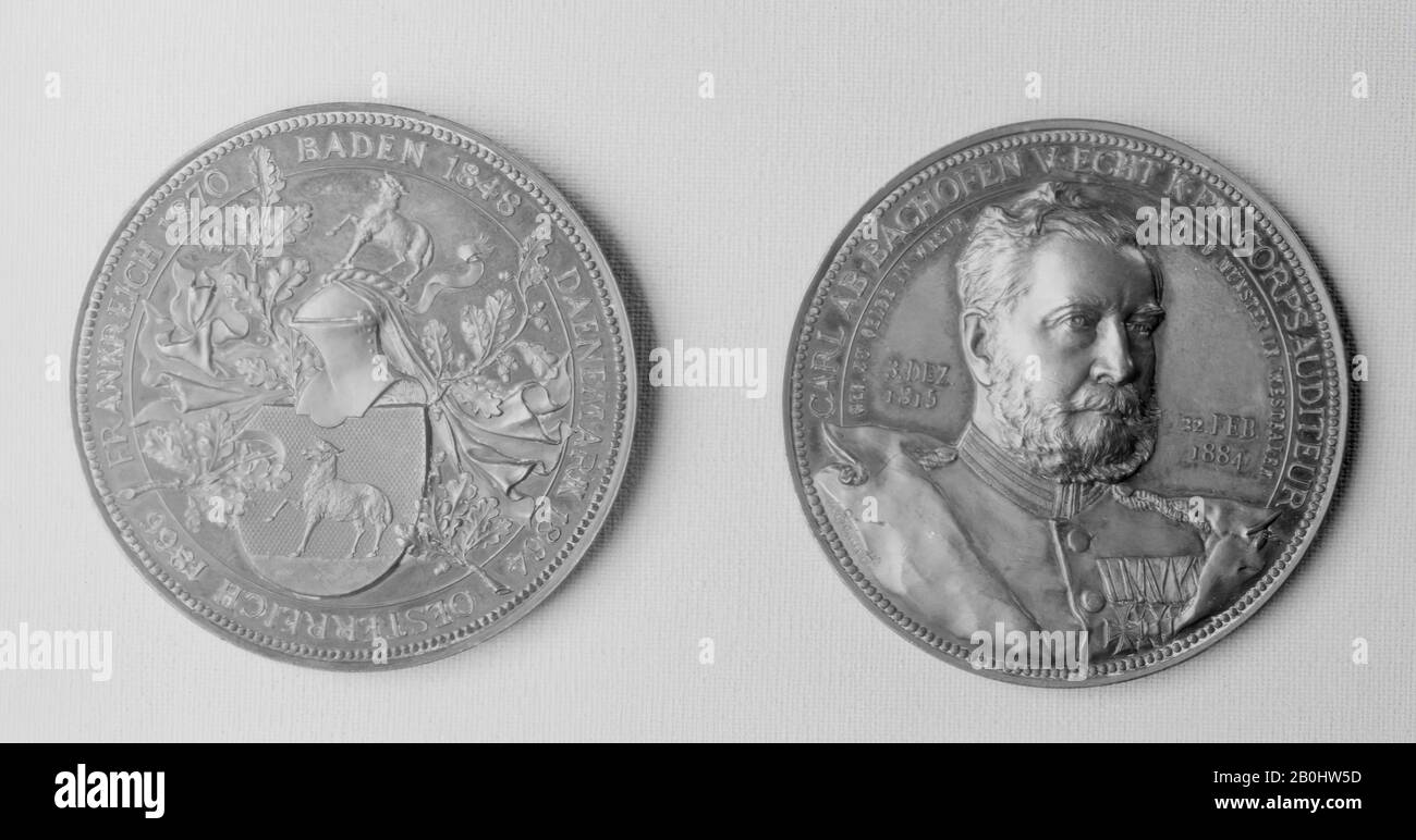Medaglia: Anton Scharff, In Memoria Di Carl Albert Bachofen Von Echt, Austriaco, Medaglia: Anton Scharff (Austria, Vienna 1845–1902), 1884, Austriaco, Bronzo, Diametro: 1 15/16 In. (49 mm), Medaglie e Plaquettes Foto Stock