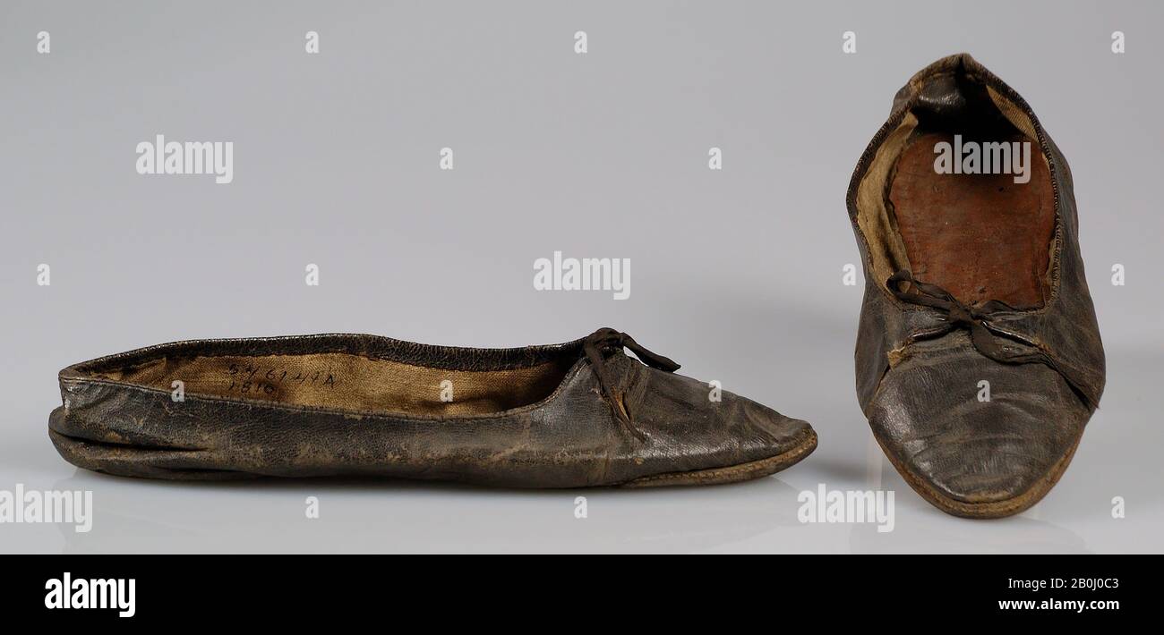 Scarpe, forse inglesi, 1805–15, forse inglesi, in pelle Foto Stock