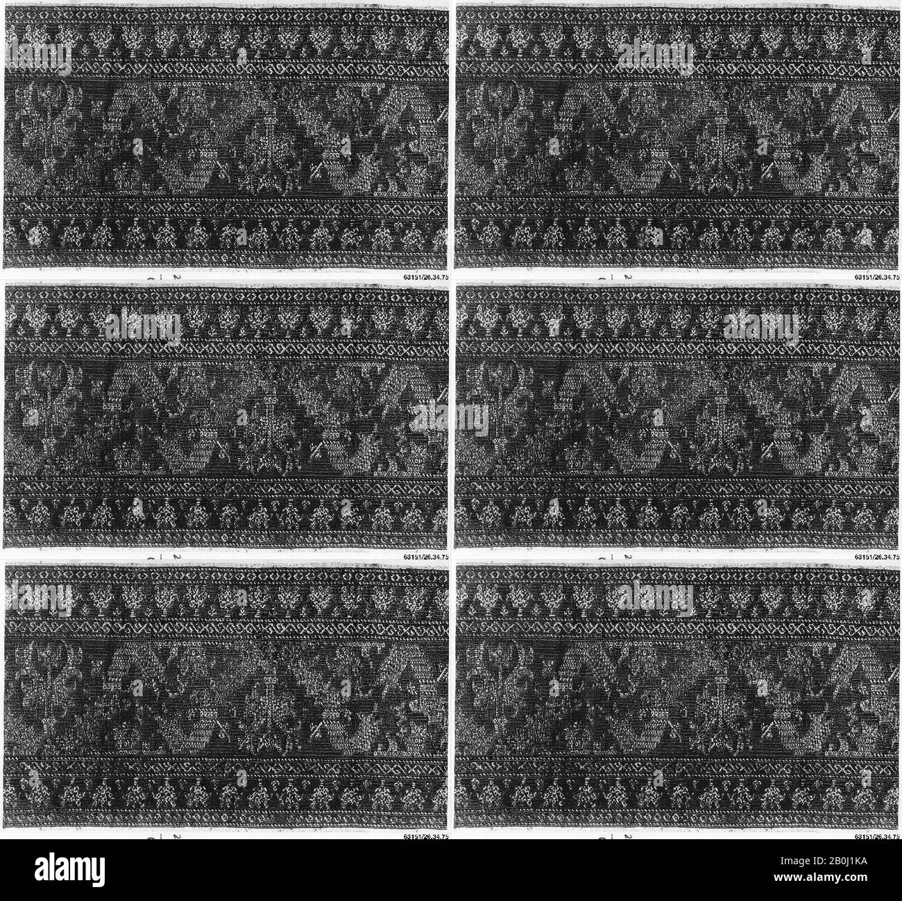 Grembialatura, 18th secolo, Attribuita al Marocco, Azemmour, cotone; ricamata in seta, alta 35,6 cm, larga 259,1 cm, Ricamata con tessuti Foto Stock