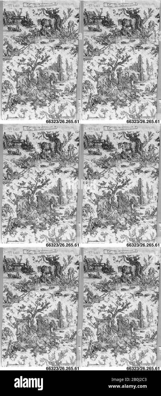 Oberkampf Manufactory, 'Piaceri della fattoria', francese, Jouy-en-Josas, 1785–90, francese, Jouy-en-Josas, cotone, L. 77 x W. 49 pollici, 195,6 x 124,5 cm, Textiles-Printed Foto Stock