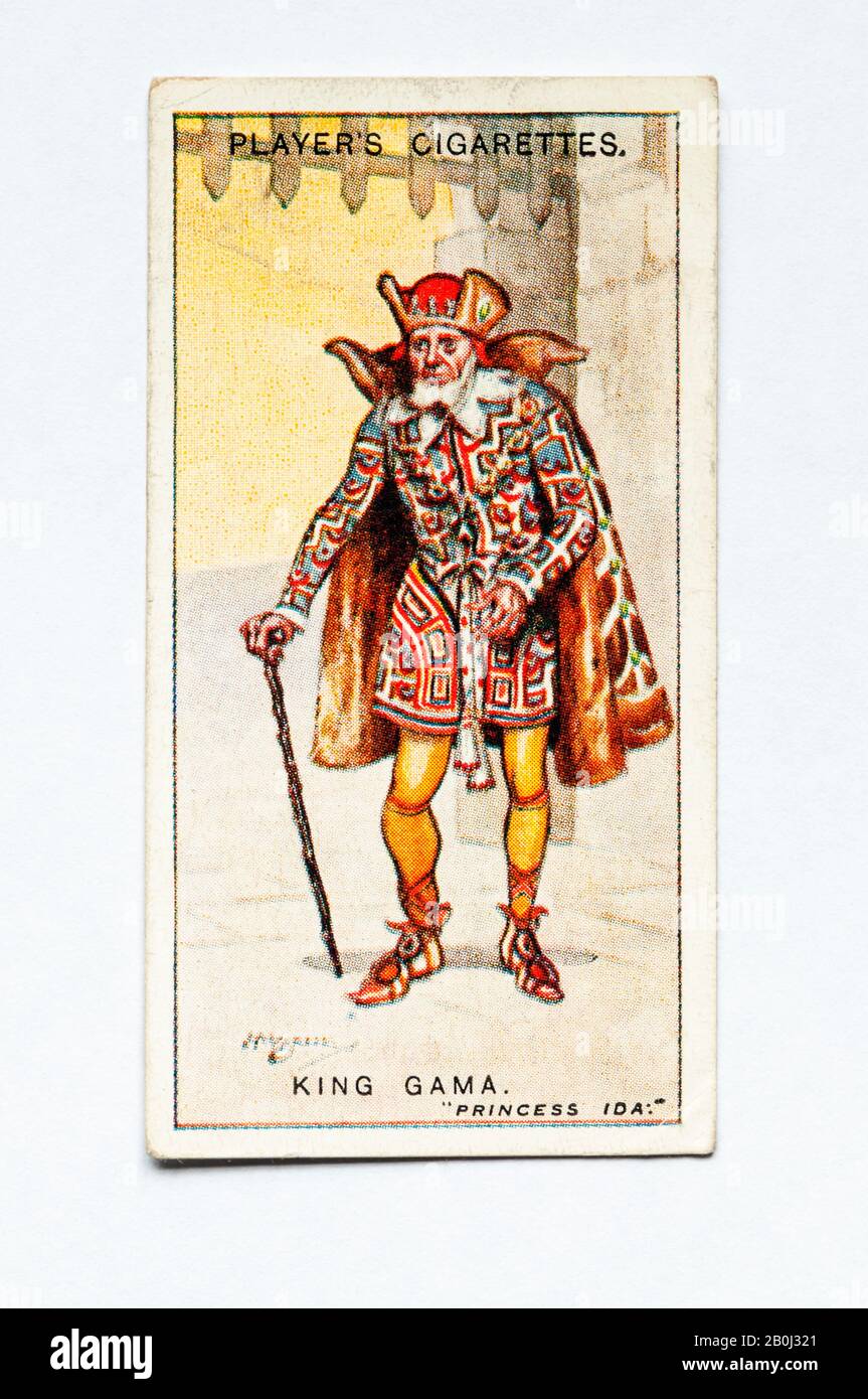 La carta da sigarette del giocatore nella serie Gilbert & Sullivan mostra il personaggio di King Gama della Principessa Ida. Emessa nel 1926. Foto Stock